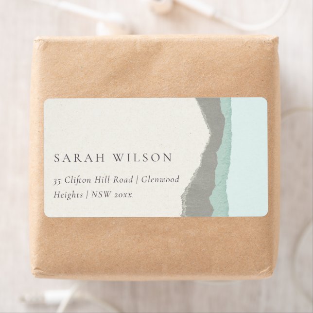 Pastel Aqua Grey Kraft Mountain Wave Adresse (En situation)