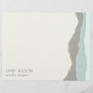 Pastel Aqua Grey  Kraft Mountain Wave Torn Edge Letterhead