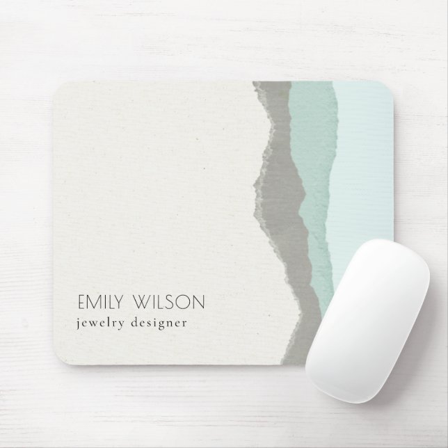Pastel Aqua Grey  Kraft Mountain Wave Torn Edge Mouse Pad (With Mouse)