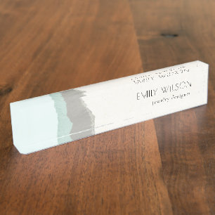 Pastel Aqua Grey  Kraft Mountain Wave Torn Edge Nameplate