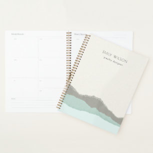 Pastel Aqua Grey Kraft Mountain Wave Torn Edge Planner