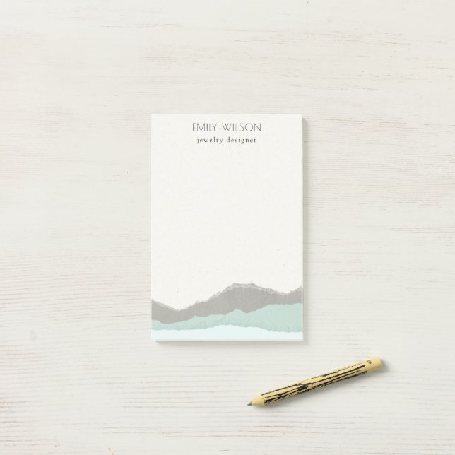 Pastel Aqua Grey  Kraft Mountain Wave Torn Edge Post-it Notes (On Desk)
