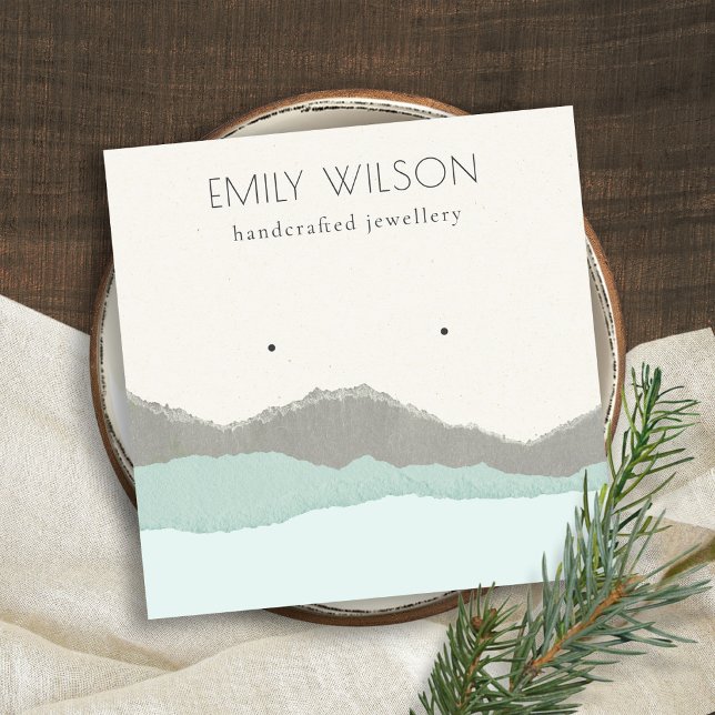 Pastel Aqua Kraft Mountain Wave Earring Display Square Business Card (Creator Uploaded)