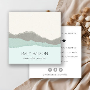 Pastel Aqua Kraft Mountain Wave Review Request Square Business Card