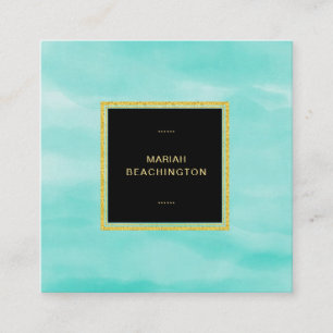 *~* Pastel Aqua Mint Sea Foam Abstract Square Business Card