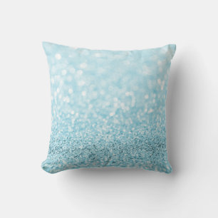 Pastel Aqua Ocean Blue Glitter White Delicate Throw Pillow