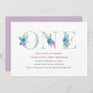 Pastel Aqua Purple premier anniversaire Invitation