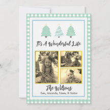 Pastel Aquarelle Arbres Green Plaid Carte de Noël