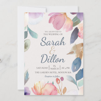 Pastel Aquarelle Faire-part de mariage Floral