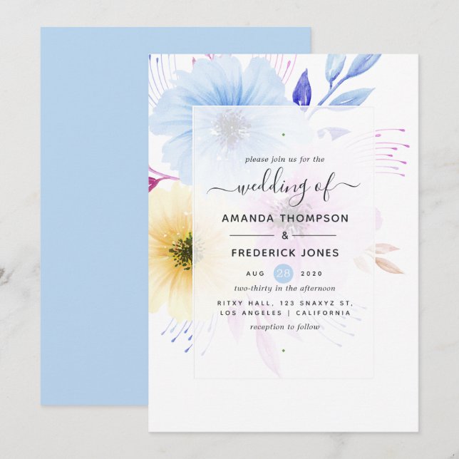 Pastel Aquarelle Faire-part de mariage Floral (Devant / Derrière)