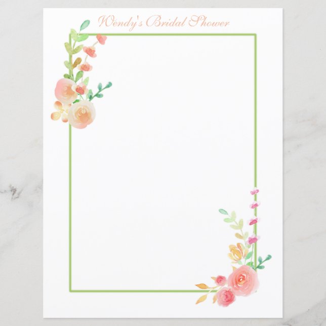 Pastel Aquarelle Floral Frame Papier à Cadran (Devant)