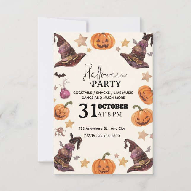 Pastel Aquarelle Halloween Fête Invitation (Devant)