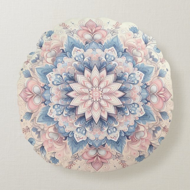 Pastel Arabesque Mandala Art Round Pillow (Front)