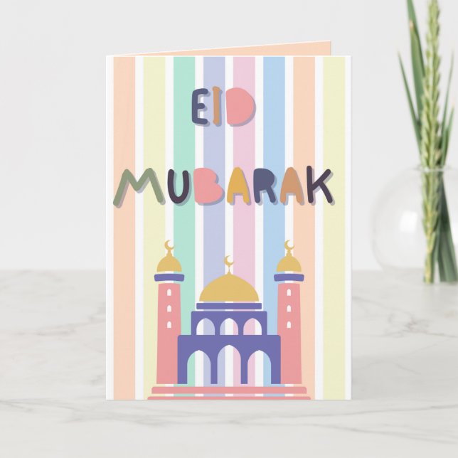 Pastel Arc-en-Ciel Enfants Aïd Moubarak Carte plié (Devant)
