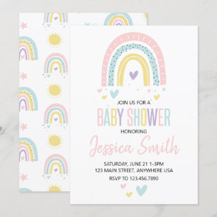 pastel arc-en-ciel et coeurs invitation baby showe