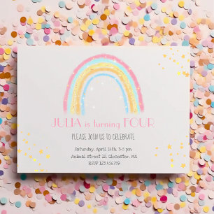 Pastel arc-en-ciel pétillant Invitation d'annivers