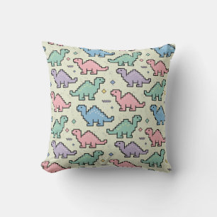 Pastel Arcade Dinosaur Pixel Silhouettes Pattern Throw Pillow