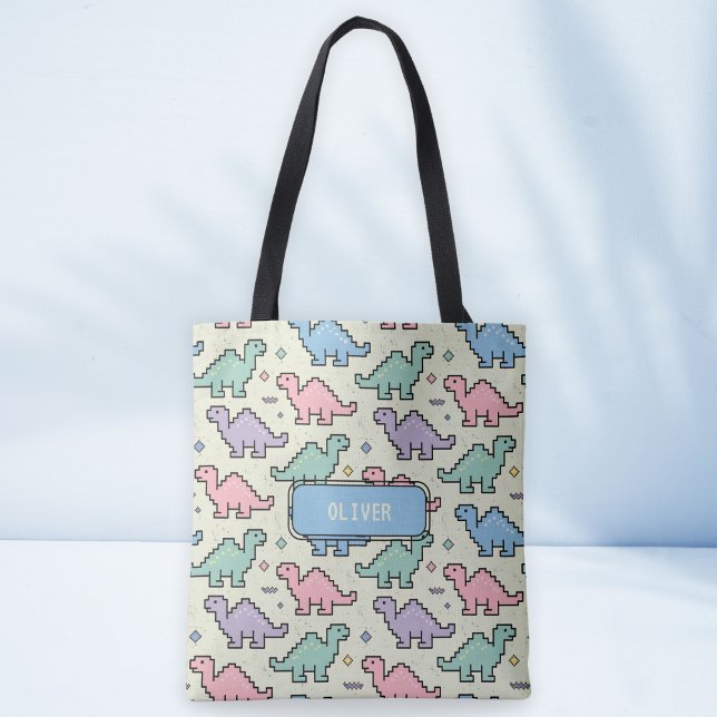 Pastel Arcade Dinosaur Pixel Silhouettes Pattern Tote Bag (Creator Uploaded)