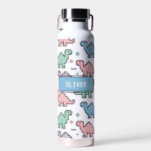 Pastel Arcade Dinosaur Pixel Silhouettes Pattern Water Bottle