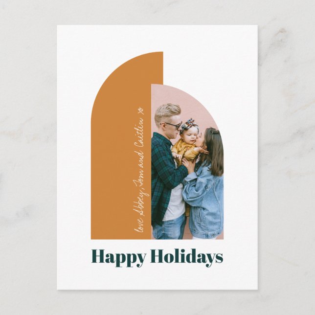Pastel Arch Gold Merry Christmas Family Photo Holiday Postcard (Front)