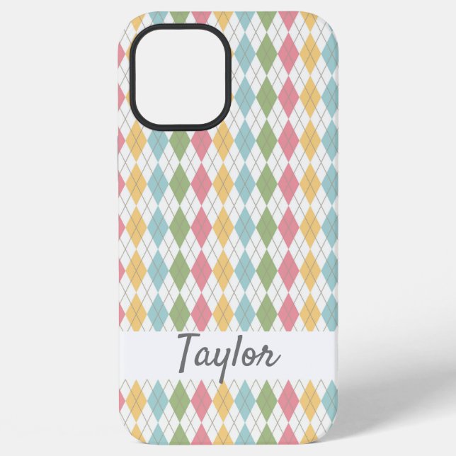 Pastel Argyle Pattern Personalized iPhone Case (Back)