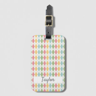 Pastel Argyle Pattern Personalized Luggage Tag