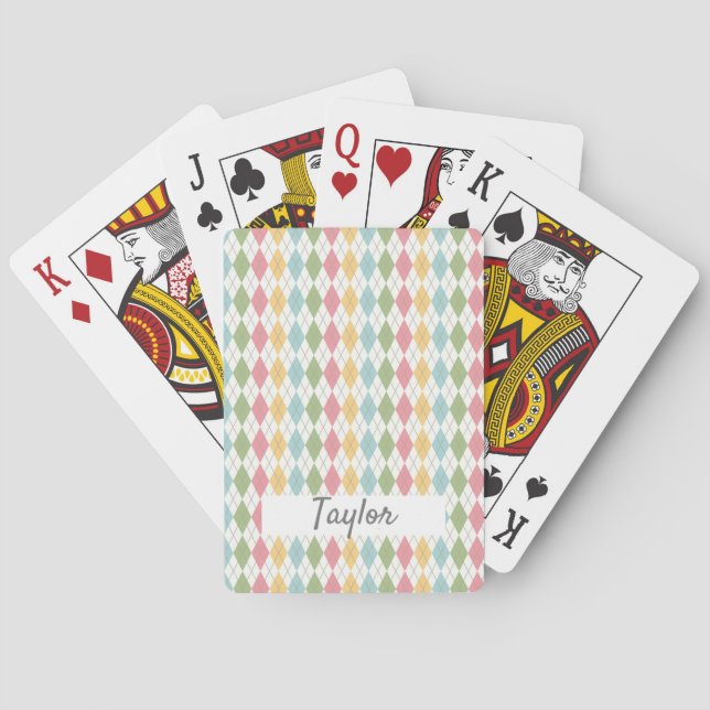 Pastel Argyle Pattern Personalized Playing Cards (Back)