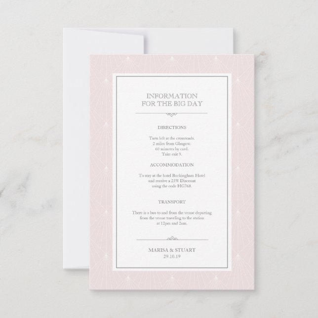Pastel Art Deco Carte d'information Mariage rose (Devant)