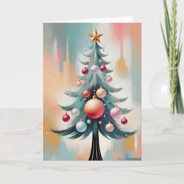 Pastel Art Deco Christmas Luxury Fancy Ornaments Holiday Card (Front)