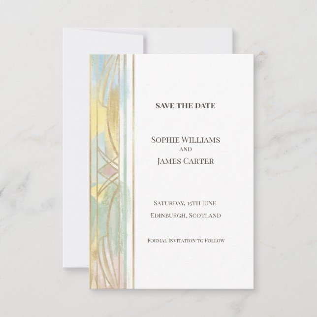 Pastel Art Deco Save The Date Card (Front)