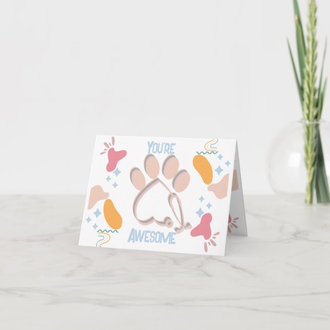 Pastel Artistic Veterinary Technician  Thank You Card (Front)