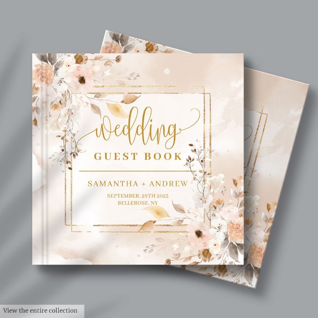 Pastel Autumn Boho Florals Gold Mariage Livre d'or (Pastel Autumn Boho Florals Gold Wedding Guest Book)