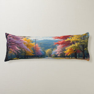 Pastel Autumn Country Road Watercolor Body Pillow