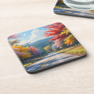 Pastel Autumn Country Road Watercolor Coaster