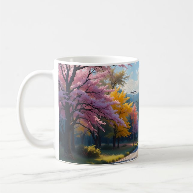 Pastel Autumn Country Road Watercolor Coffee Mug (Left)
