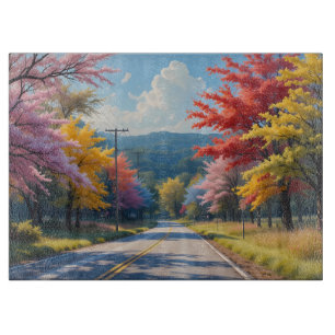 Pastel Autumn Country Road Watercolor Cutting Board