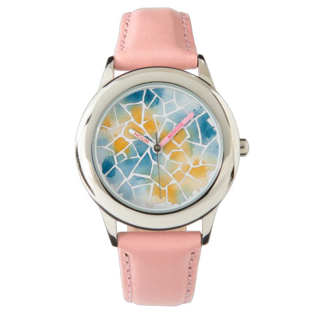 Pastel Azulejo Watercolor Mosaic Watch – Portugues (Front)