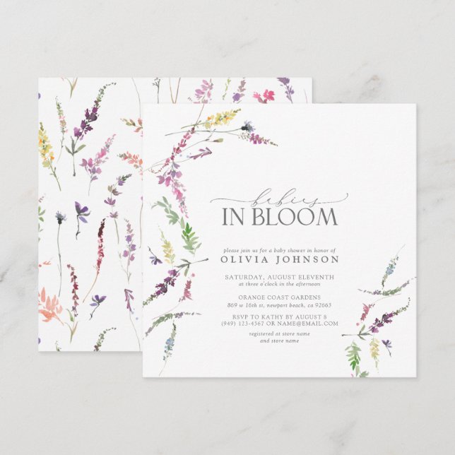 Pastel Babies in Bloom Script Floral Baby Shower Invitation (Front/Back)
