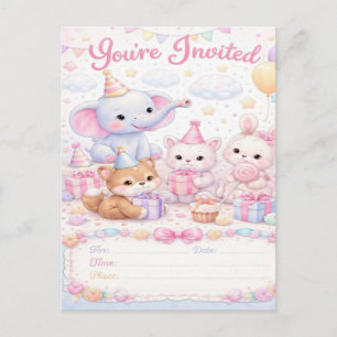 Pastel Baby Animals Birthday Invitation — You're I