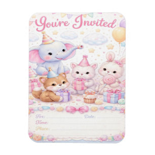 Pastel Baby Animals Birthday Invitation — You're I Magnet
