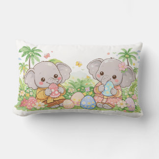 Pastel Baby Animals with Floral Eggs Lumbar Pillow
