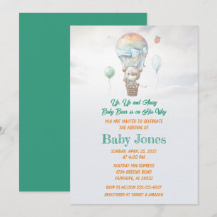 Pastel Baby Bear Hot Air Balloon Baby Shower Invitation