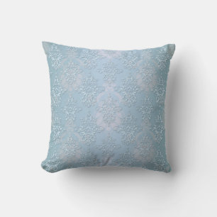 Pastel Baby Blue Damask Throw Pillow