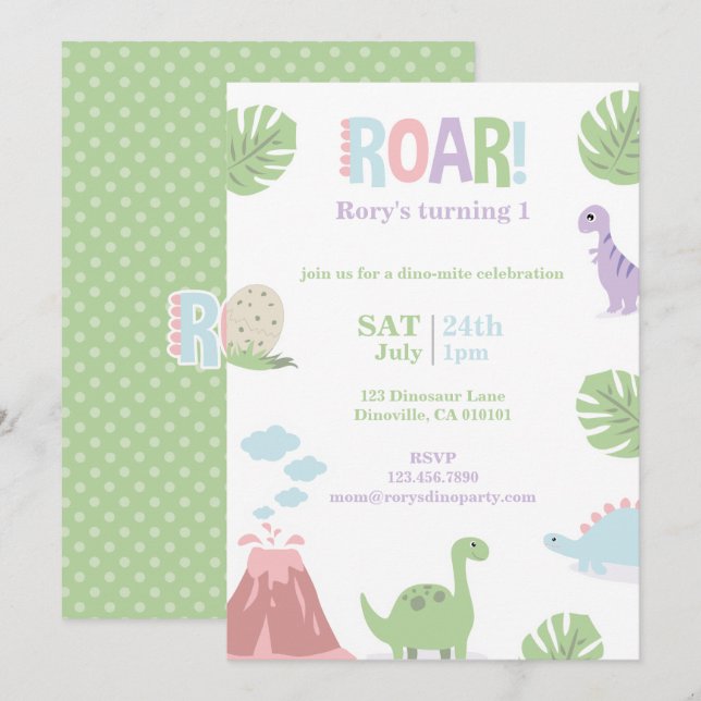 Pastel Baby Dinosaur Kids Birthday Party Holiday Card (Front/Back)