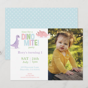Pastel Baby Dinosaur Kids Photo Birthday Party Holiday Card