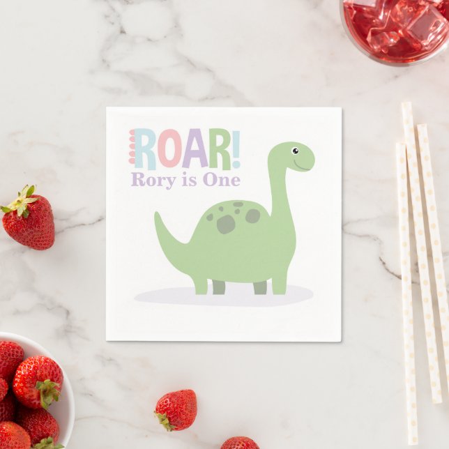 Pastel Baby Dinosaurs Roar Birthday Party Napkin (Insitu)