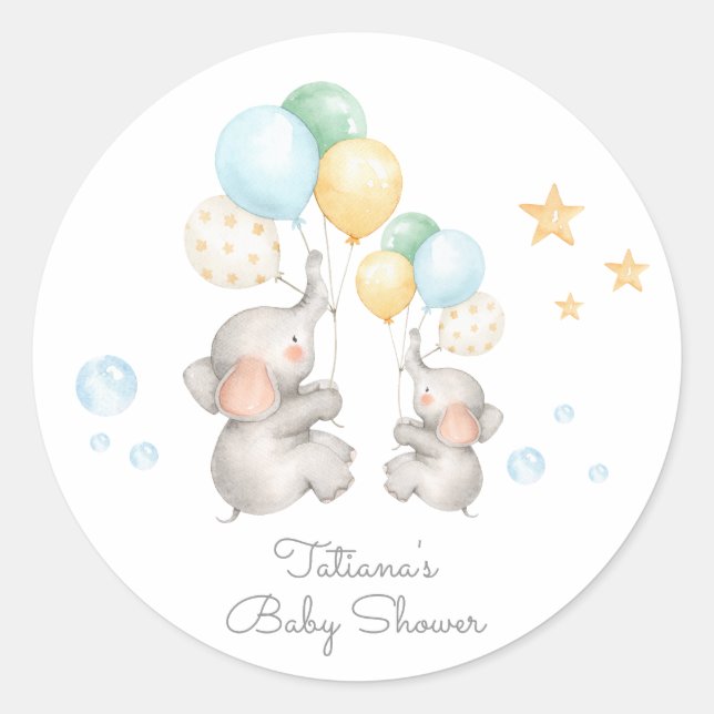 Pastel Baby Elephant Thank You Sticker Favours (Front)