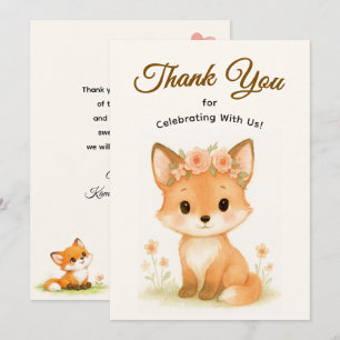 Pastel Baby Fox Baby Shower Woodland Floral Thank You Card