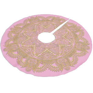 Pastel Baby Girl Pink Mandala Star Pattern Brushed Polyester Tree Skirt
