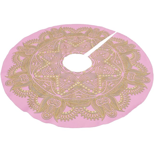 Pastel Baby Girl Pink Mandala Star Pattern Brushed Polyester Tree Skirt (Angled)